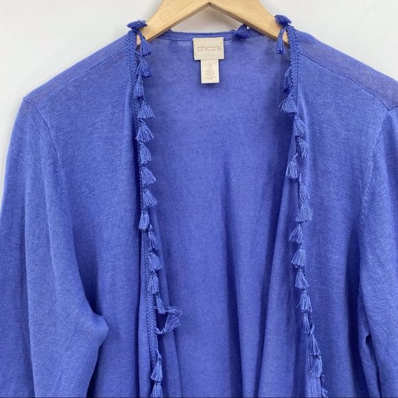 Chico’s blue linen crochet lace accents cardigan sweater - Picture 2 of 10